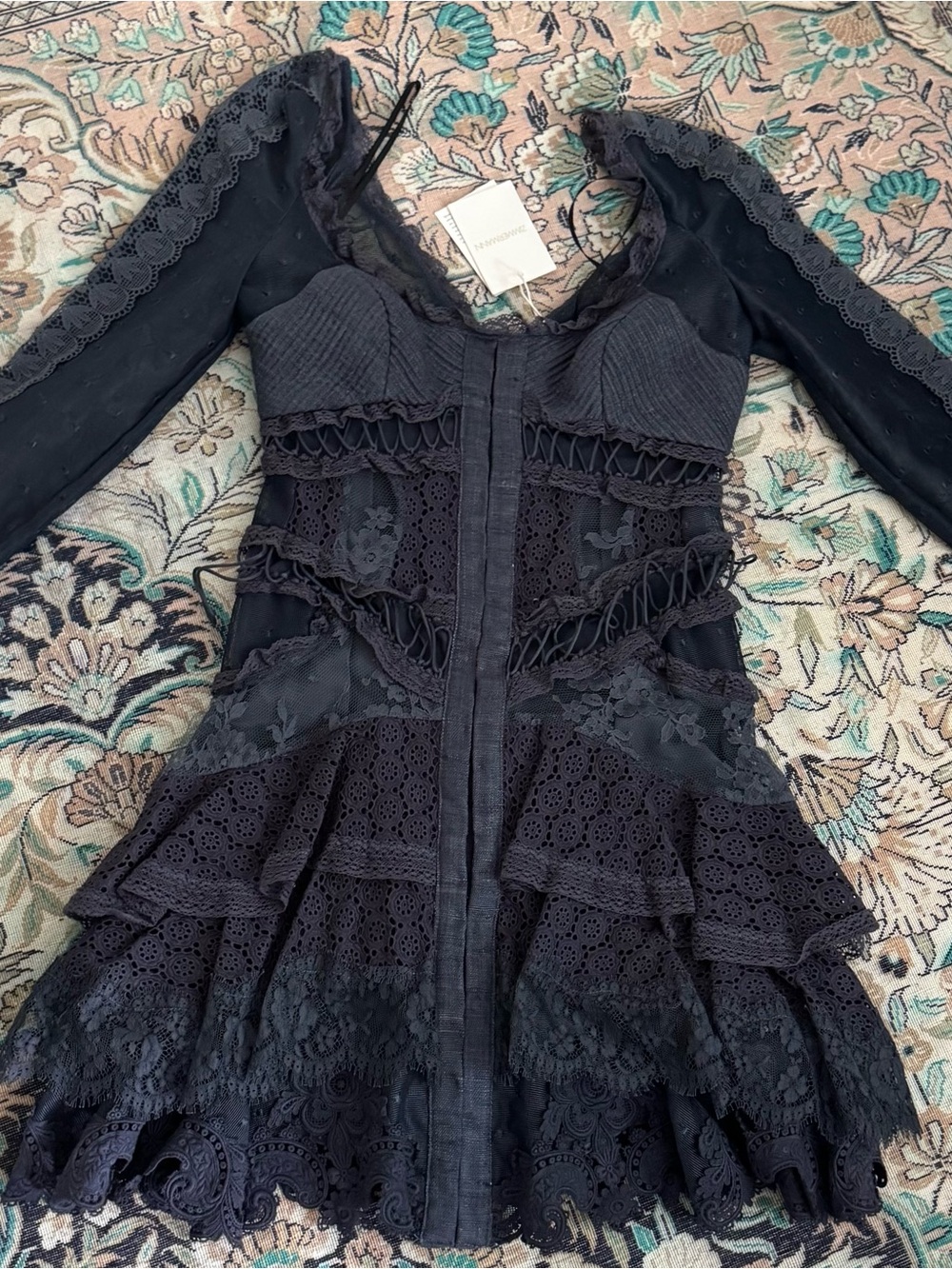 Zimmermann black lace mini dress